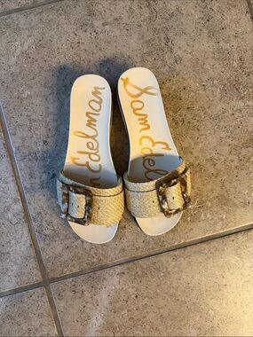 Sam Edelman Gold Woven Buckle Slide Sandals